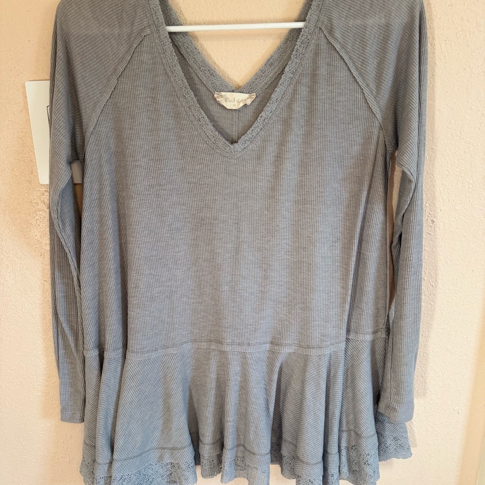 Altar'd State Gray Long Sleeve V-Neck Top